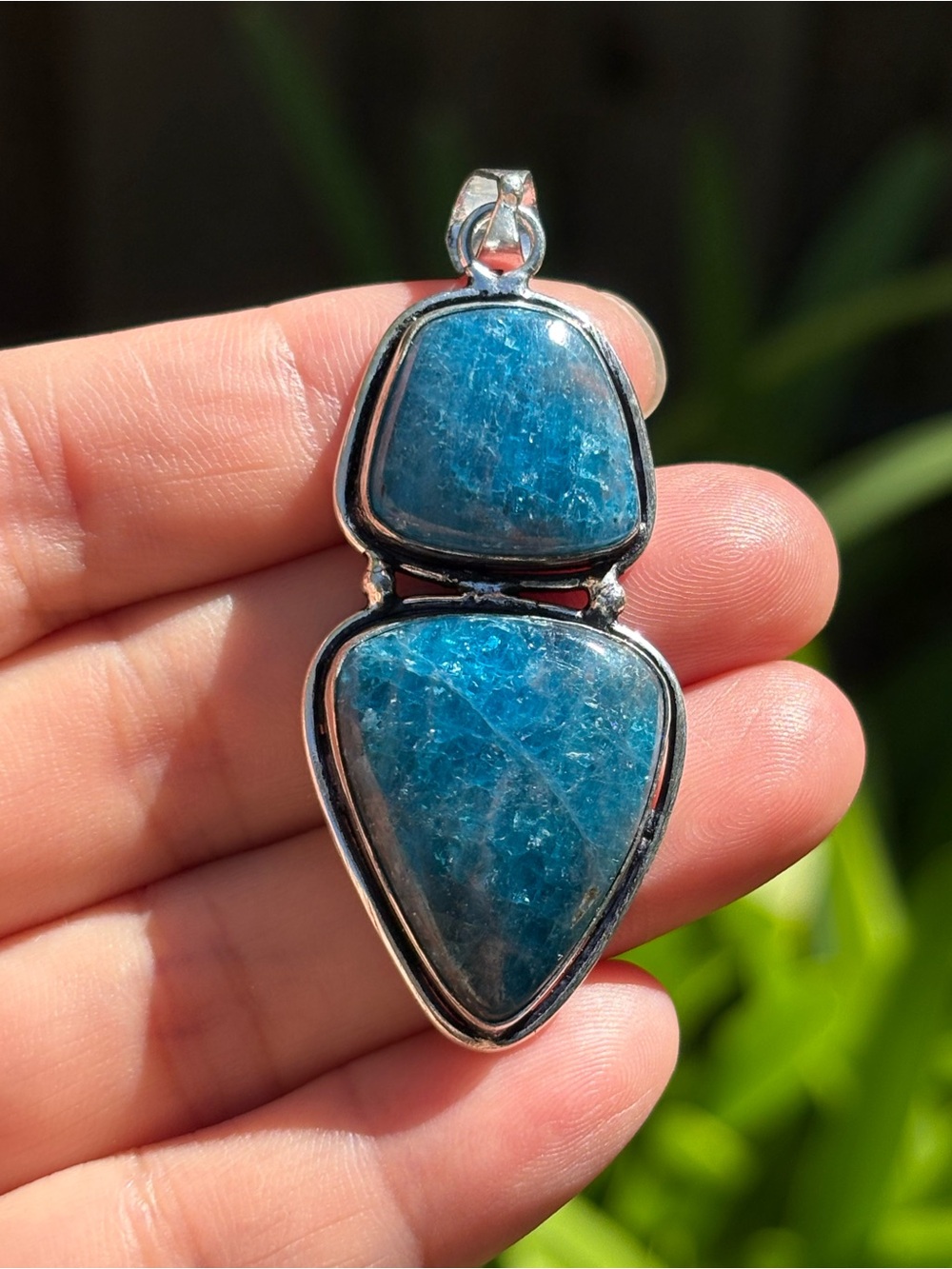 Blue Double Stone Sterling Pendant - Women Jewelry